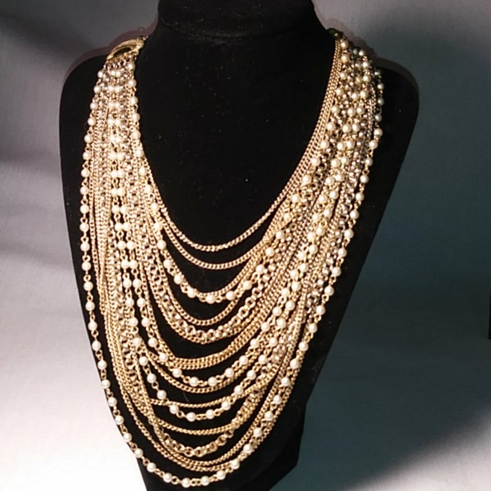 Chains & Pearls Multi-Strand Draping Necklace